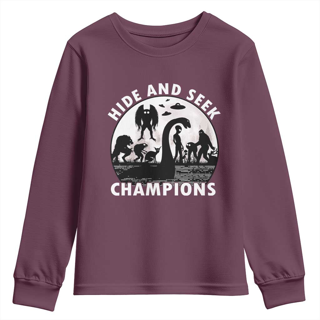 Hide And Seek Champions Youth Sweatshirt Funny Cryptid Cryptozoology - Wonder Print Shop