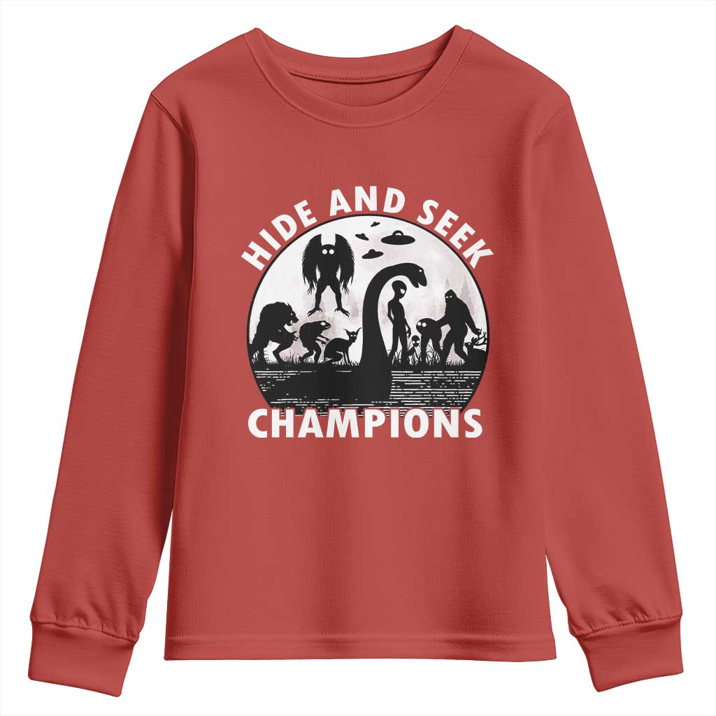 Hide And Seek Champions Youth Sweatshirt Funny Cryptid Cryptozoology - Wonder Print Shop