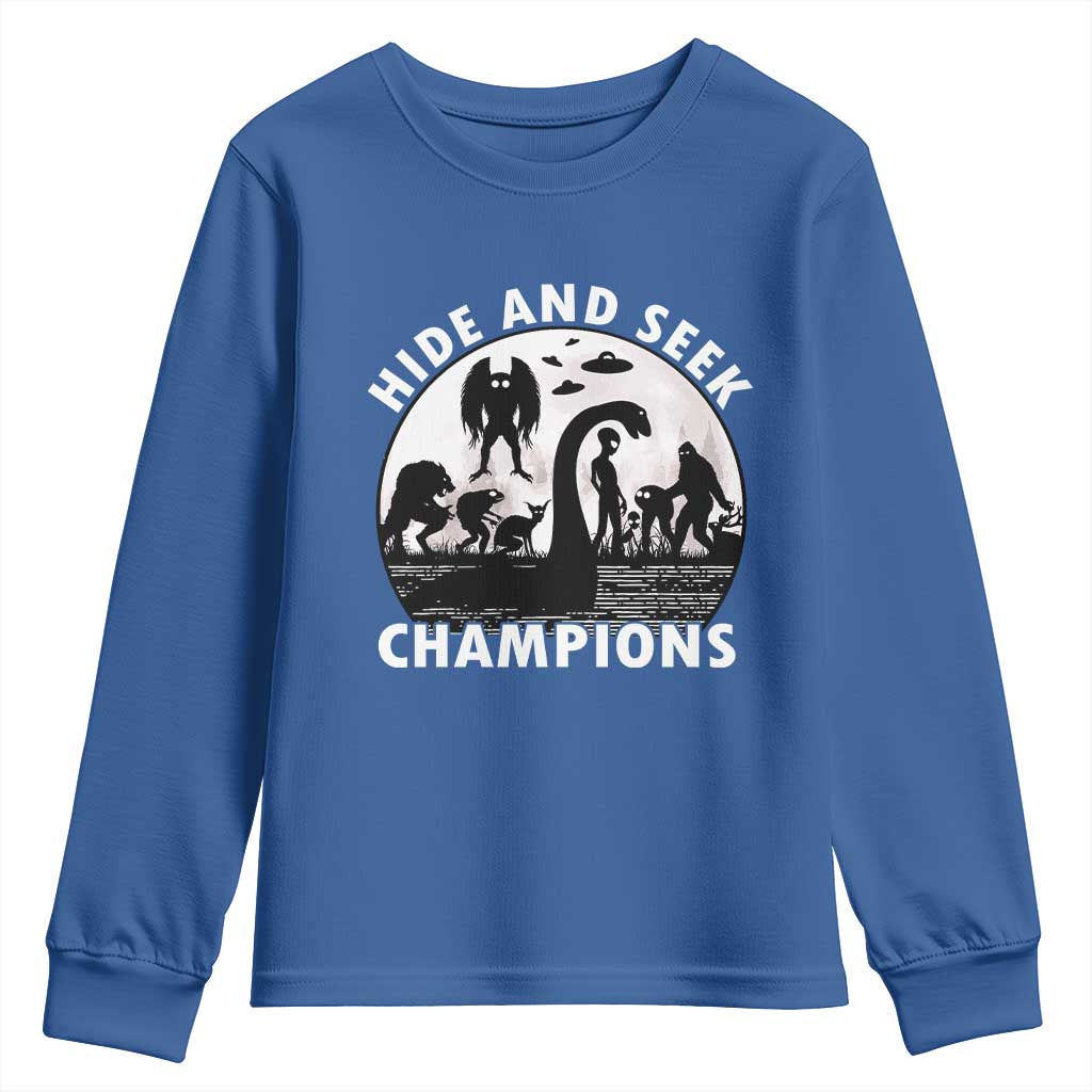 Hide And Seek Champions Youth Sweatshirt Funny Cryptid Cryptozoology - Wonder Print Shop
