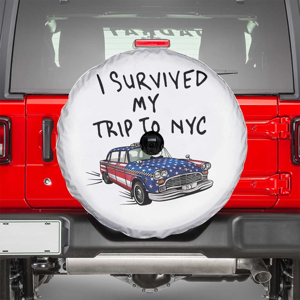 I Survived My Trip to NYC Spare Tire Cover Funny New York City USA Flag Taxi Meme Gift