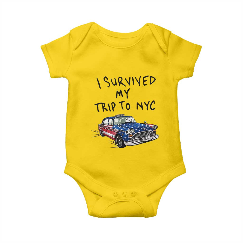 I Survived My Trip to NYC Baby Onesie Funny New York City USA Flag Taxi Meme Gift
