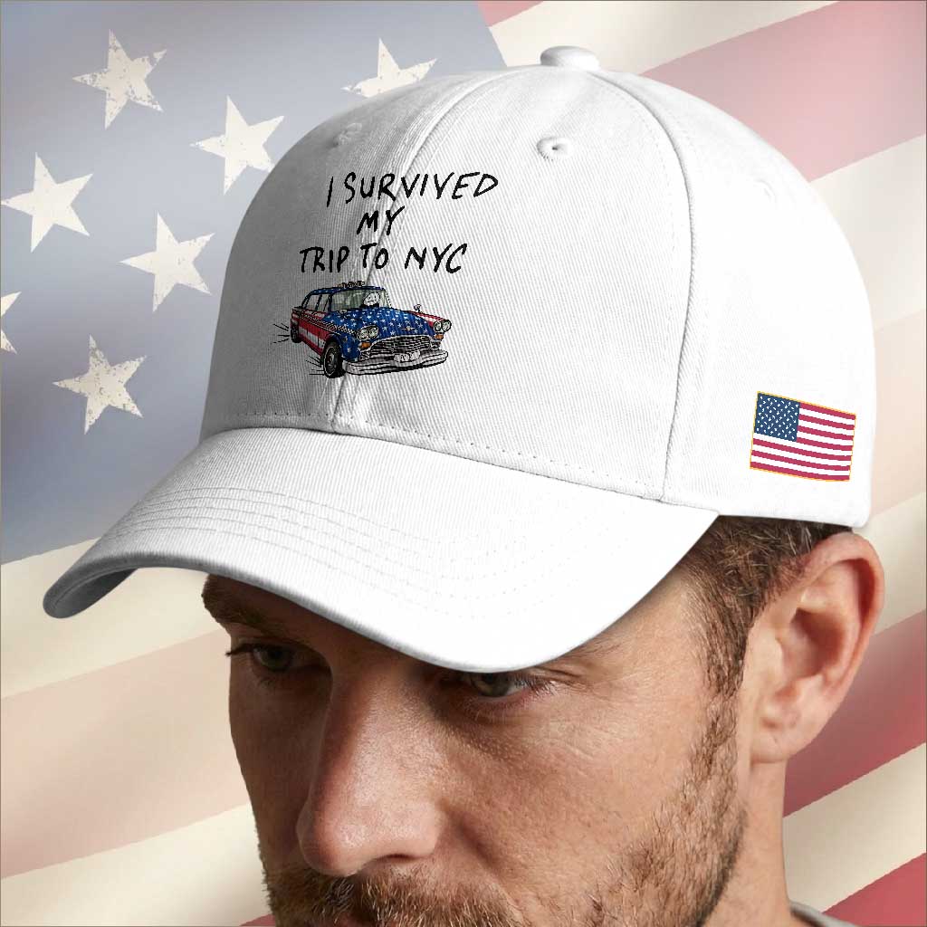 I Survived My Trip to NYC Baseball Cap Funny New York City USA Flag Taxi Meme Gift