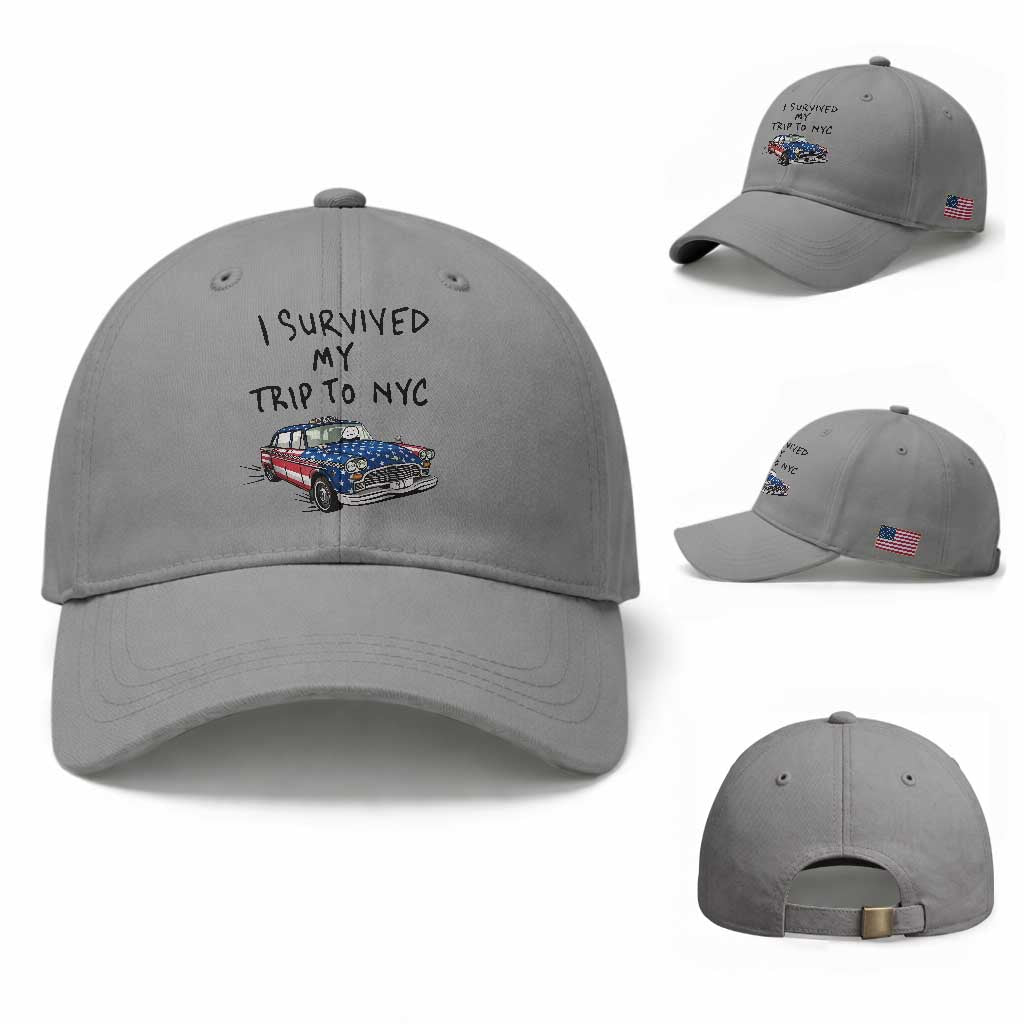 I Survived My Trip to NYC Baseball Cap Funny New York City USA Flag Taxi Meme Gift