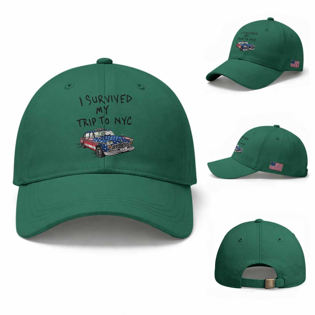 I Survived My Trip to NYC Baseball Cap Funny New York City USA Flag Taxi Meme Gift