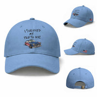 I Survived My Trip to NYC Baseball Cap Funny New York City USA Flag Taxi Meme Gift