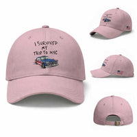 I Survived My Trip to NYC Baseball Cap Funny New York City USA Flag Taxi Meme Gift