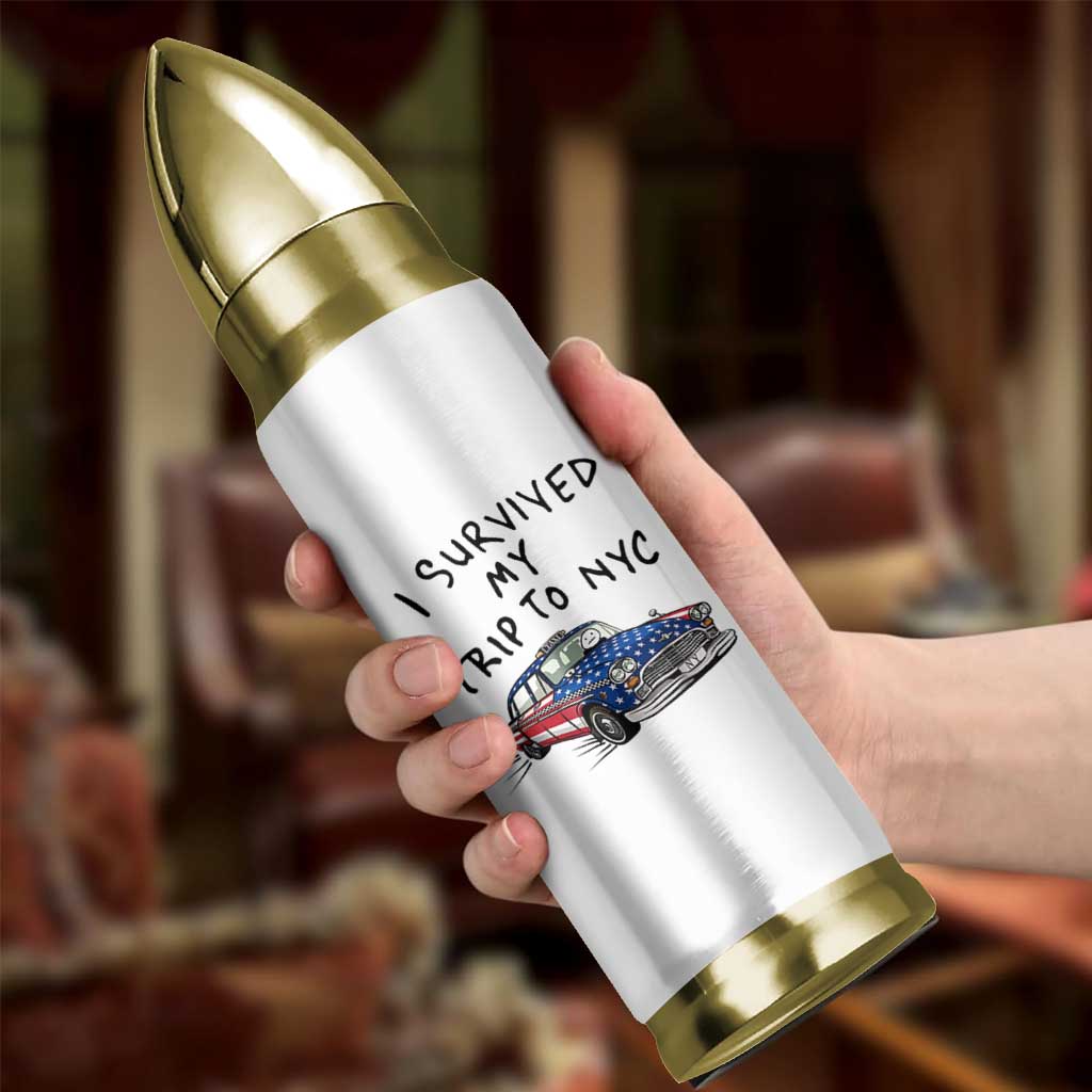 I Survived My Trip to NYC Bullet Tumbler Funny New York City USA Flag Taxi Meme Gift