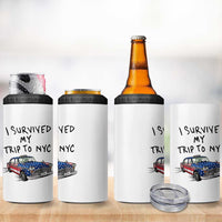 I Survived My Trip to NYC 4 in 1 Can Cooler Tumbler Funny New York City USA Flag Taxi Meme Gift