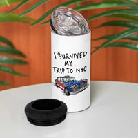I Survived My Trip to NYC 4 in 1 Can Cooler Tumbler Funny New York City USA Flag Taxi Meme Gift