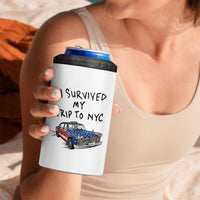 I Survived My Trip to NYC 4 in 1 Can Cooler Tumbler Funny New York City USA Flag Taxi Meme Gift