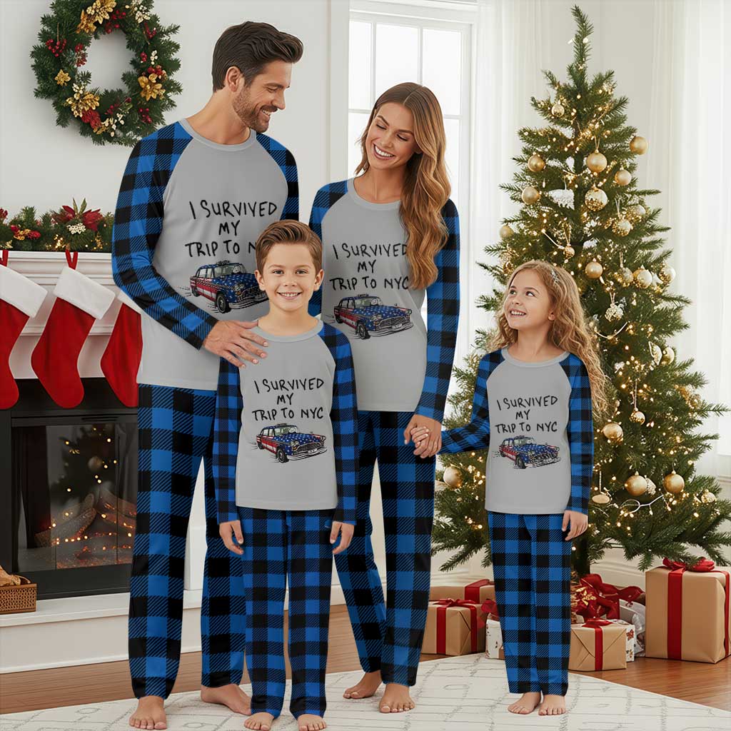 I Survived My Trip to NYC Plaid Pajama Set Funny New York City USA Flag Taxi Meme Gift