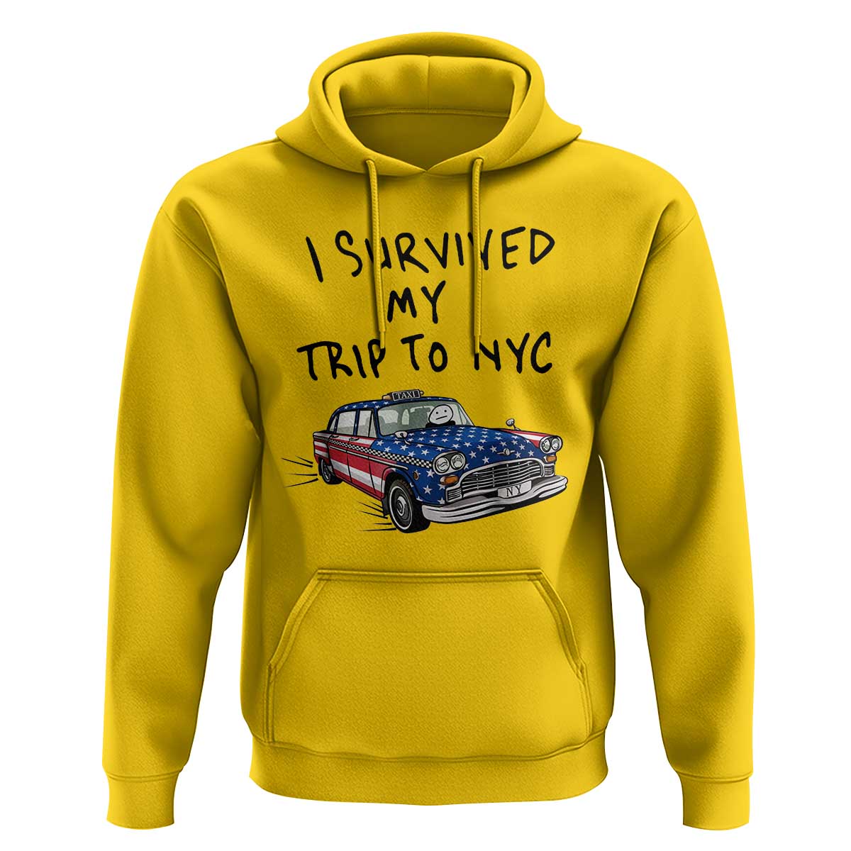 I Survived My Trip to NYC Hoodie Funny New York City USA Flag Taxi Meme Gift