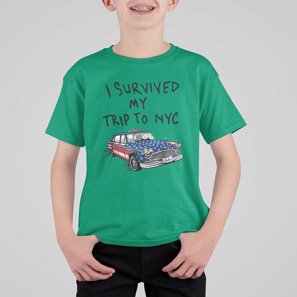 I Survived My Trip to NYC T Shirt For Kid Funny New York City USA Flag Taxi Meme Gift