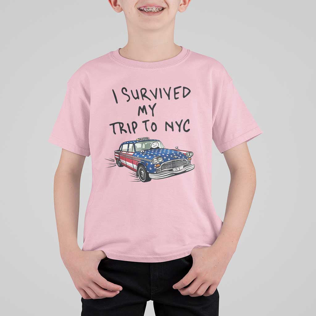 I Survived My Trip to NYC T Shirt For Kid Funny New York City USA Flag Taxi Meme Gift