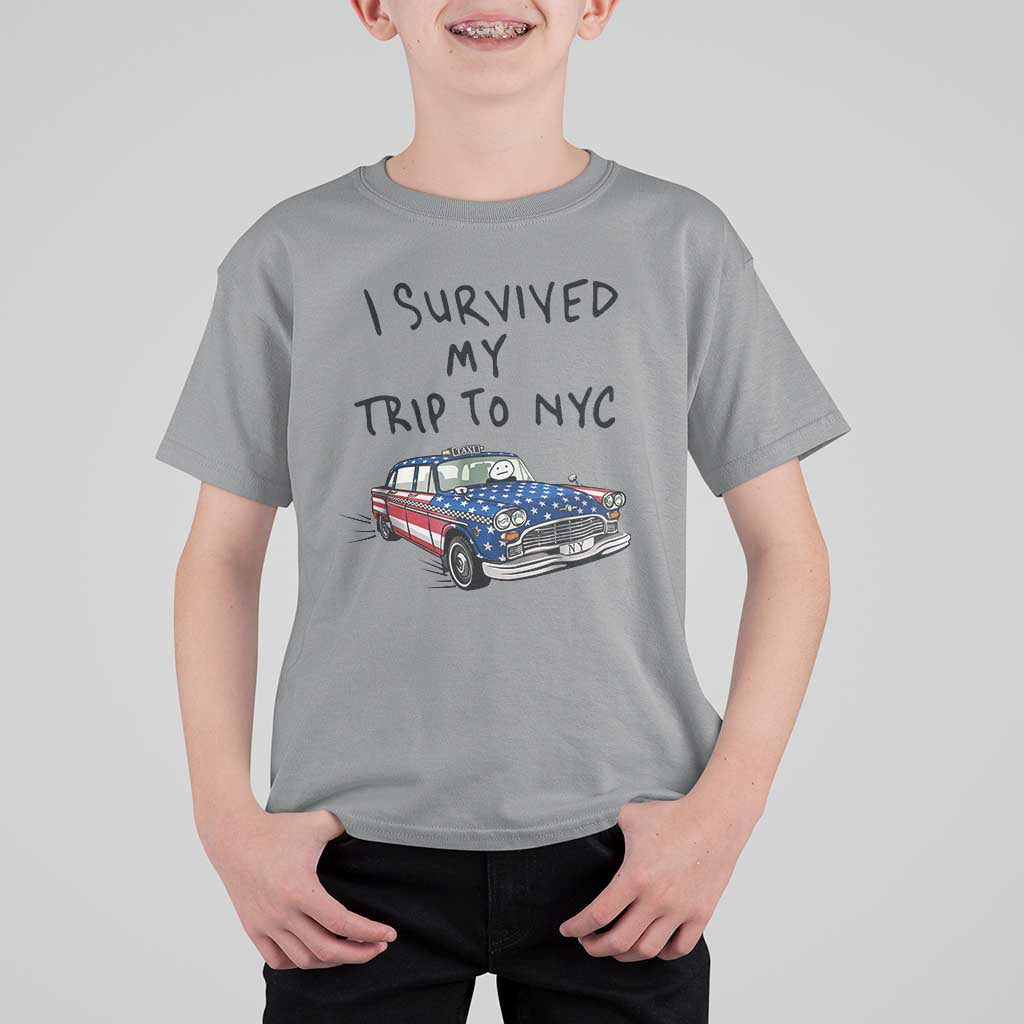 I Survived My Trip to NYC T Shirt For Kid Funny New York City USA Flag Taxi Meme Gift