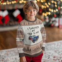 I Survived My Trip to NYC Ugly Christmas Sweater Funny New York City USA Flag Taxi Meme Gift