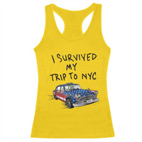I Survived My Trip to NYC Racerback Tank Top Funny New York City USA Flag Taxi Meme Gift