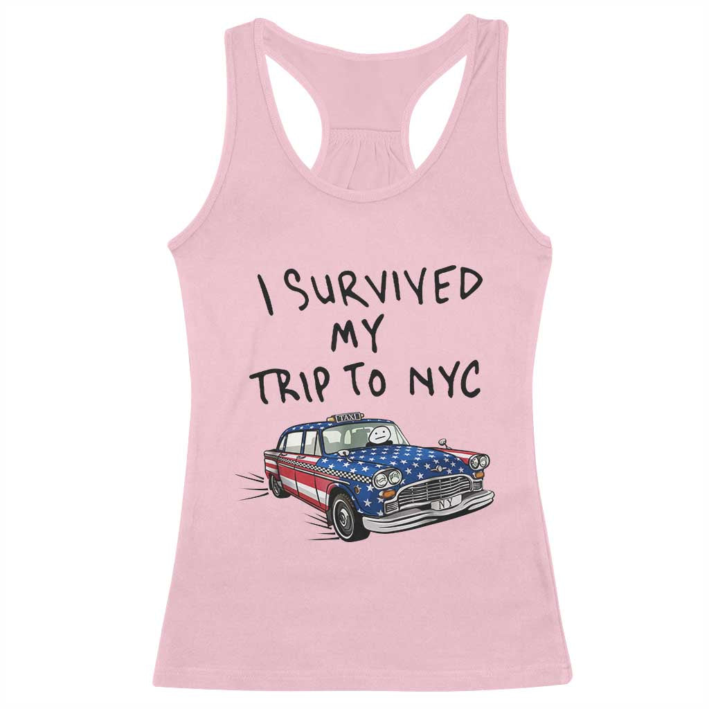 I Survived My Trip to NYC Racerback Tank Top Funny New York City USA Flag Taxi Meme Gift