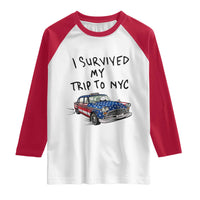 I Survived My Trip to NYC Raglan Shirt Funny New York City USA Flag Taxi Meme Gift