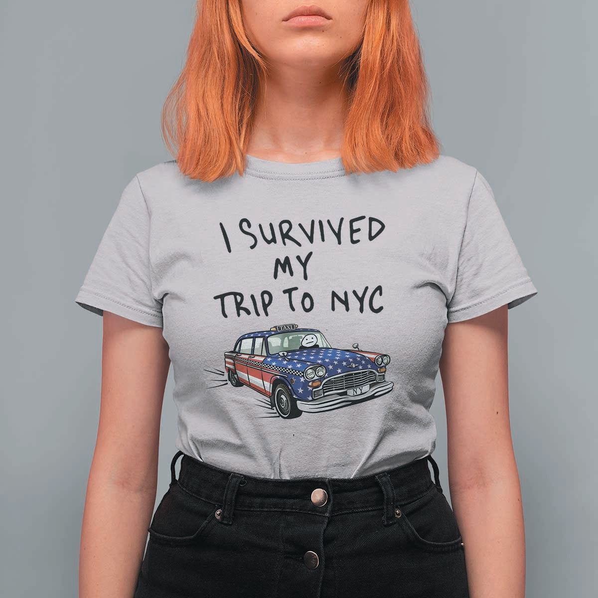 I Survived My Trip to NYC T Shirt For Women Funny New York City USA Flag Taxi Meme Gift