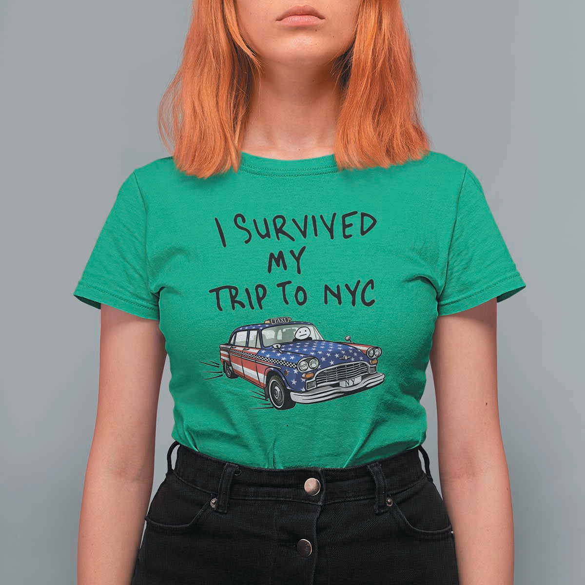 I Survived My Trip to NYC T Shirt For Women Funny New York City USA Flag Taxi Meme Gift