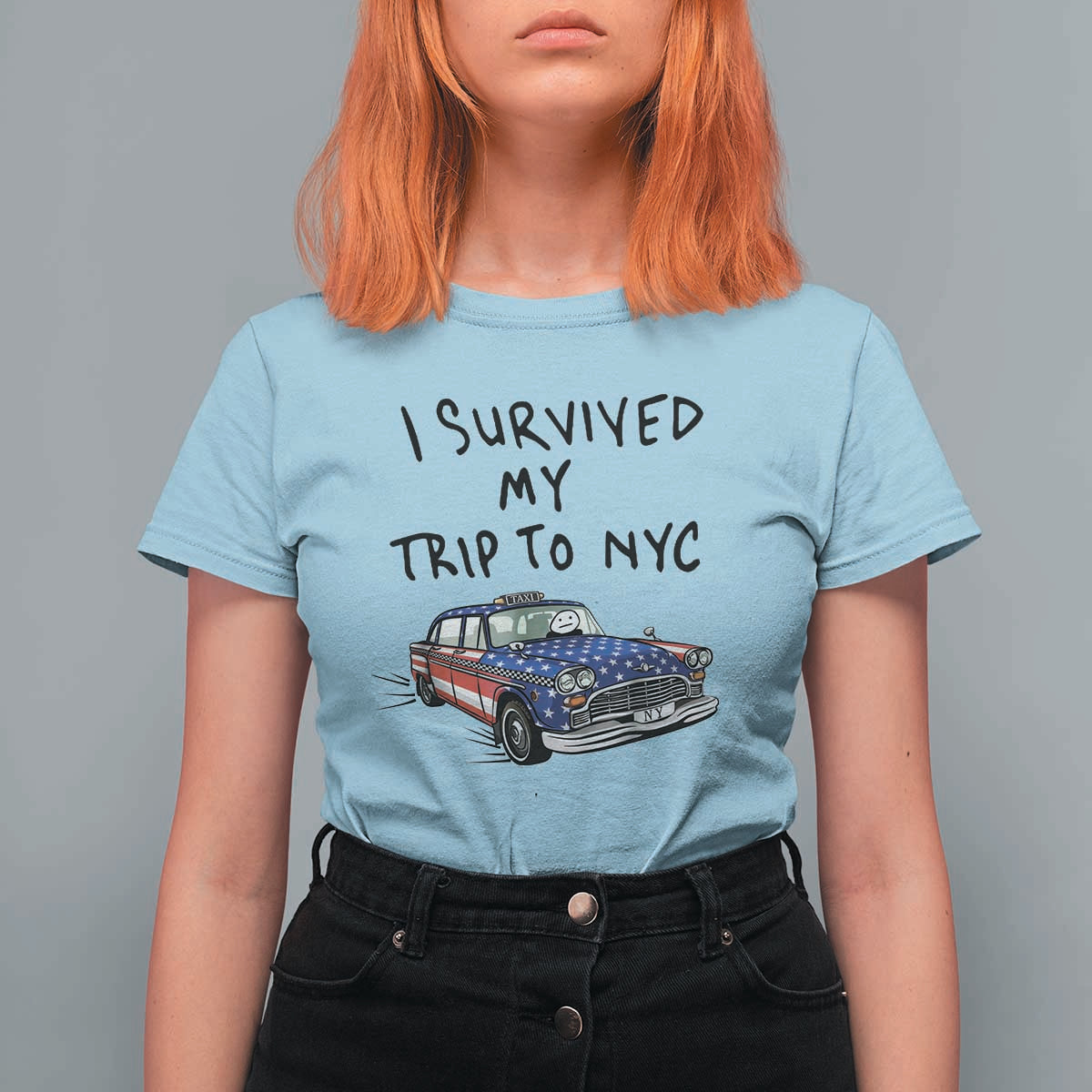 I Survived My Trip to NYC T Shirt For Women Funny New York City USA Flag Taxi Meme Gift