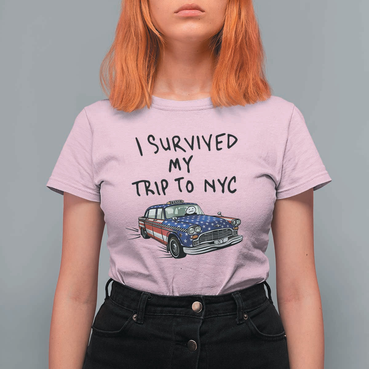 I Survived My Trip to NYC T Shirt For Women Funny New York City USA Flag Taxi Meme Gift