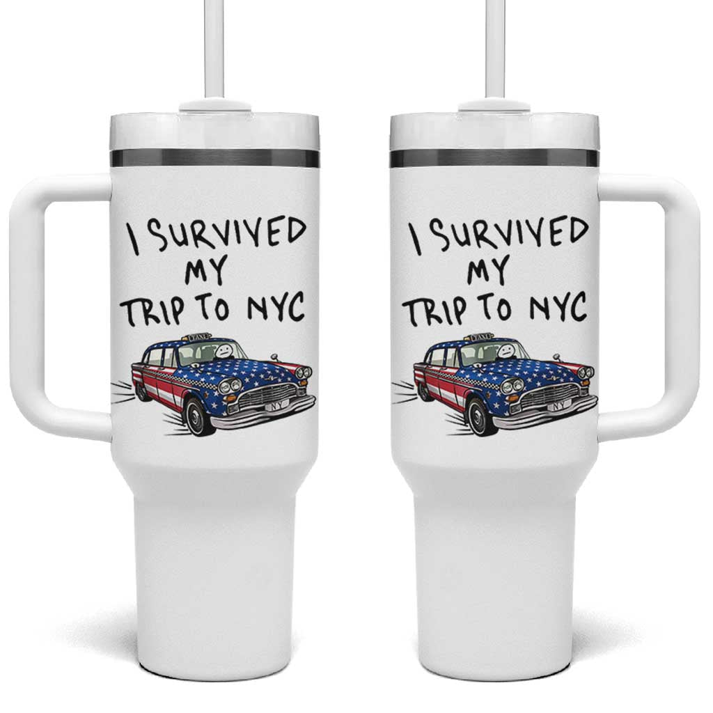 I Survived My Trip to NYC Tumbler With Handle Funny New York City USA Flag Taxi Meme Gift