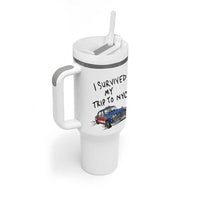 I Survived My Trip to NYC Tumbler With Handle Funny New York City USA Flag Taxi Meme Gift