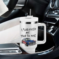 I Survived My Trip to NYC Tumbler With Handle Funny New York City USA Flag Taxi Meme Gift