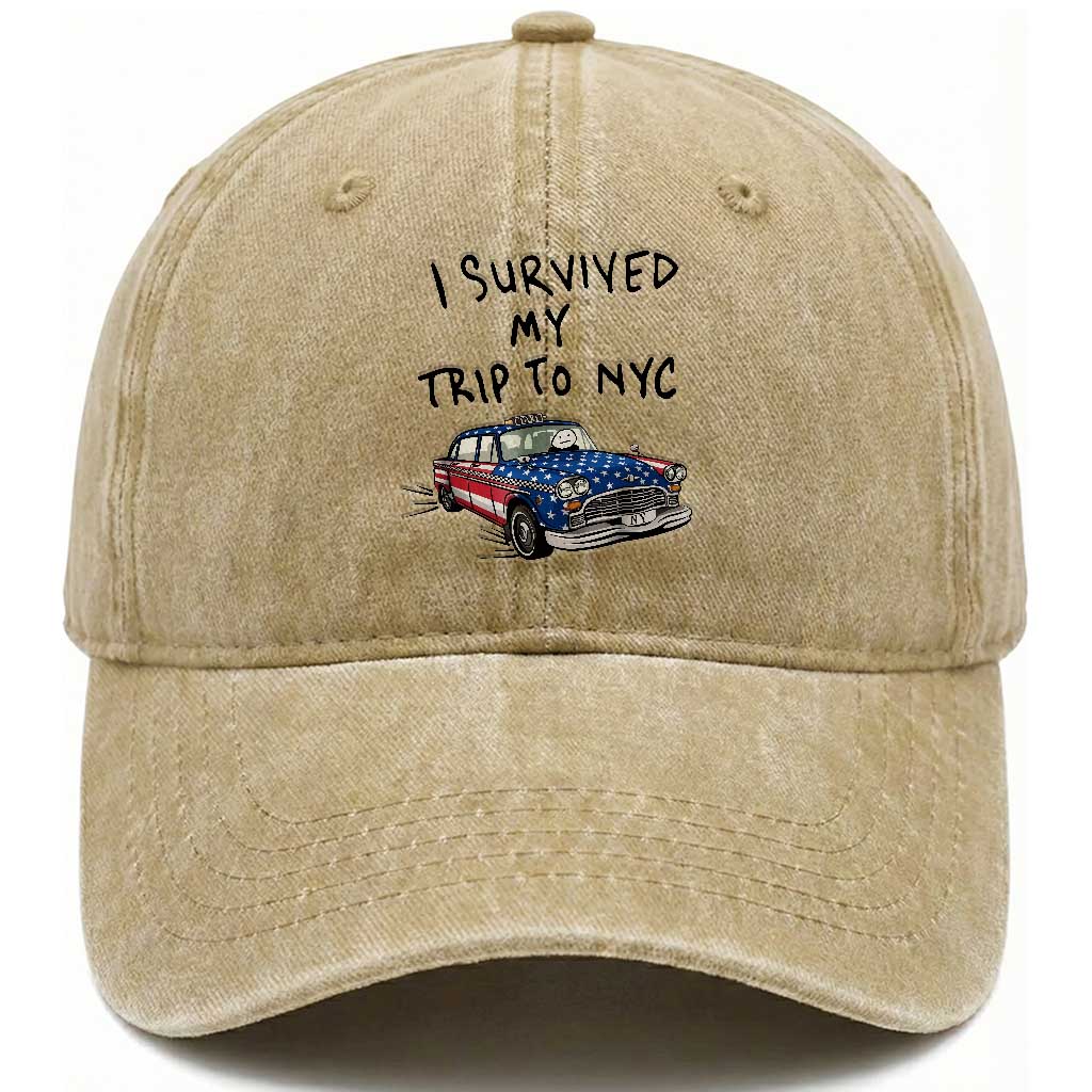 I Survived My Trip to NYC Washed Cotton Baseball Cap Funny New York City USA Flag Taxi Meme Gift