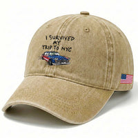 I Survived My Trip to NYC Washed Cotton Baseball Cap Funny New York City USA Flag Taxi Meme Gift