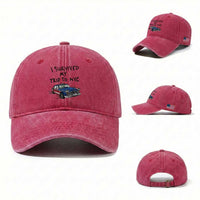 I Survived My Trip to NYC Washed Cotton Baseball Cap Funny New York City USA Flag Taxi Meme Gift