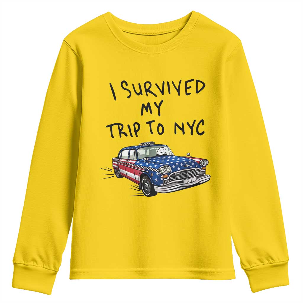 I Survived My Trip to NYC Youth Sweatshirt Funny New York City USA Flag Taxi Meme Gift
