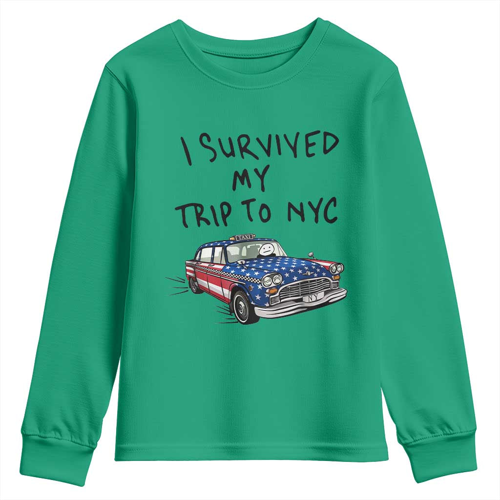 I Survived My Trip to NYC Youth Sweatshirt Funny New York City USA Flag Taxi Meme Gift