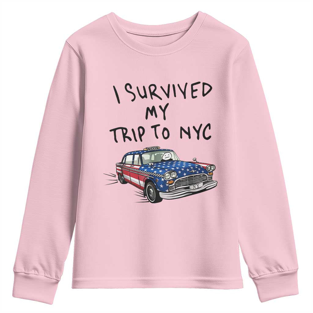 I Survived My Trip to NYC Youth Sweatshirt Funny New York City USA Flag Taxi Meme Gift