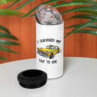 I Survived My Trip to NYC 4 in 1 Can Cooler Tumbler Funny New York City Yellow Taxi Meme Gift