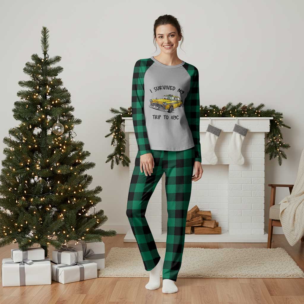 I Survived My Trip to NYC Plaid Pajama Set Funny New York City Yellow Taxi Meme Gift