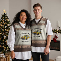 I Survived My Trip to NYC V-Neck Knit Sweater Vest Funny New York City Yellow Taxi Meme Gift