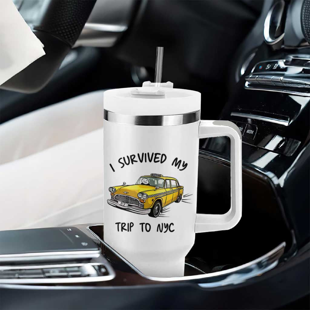 I Survived My Trip to NYC Tumbler With Handle Funny New York City Yellow Taxi Meme Gift