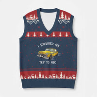 I Survived My Trip to NYC V-Neck Knit Sweater Vest Funny New York City Yellow Taxi Meme