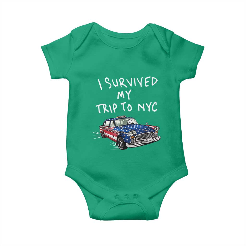 I Survived My Trip to NYC Baby Onesie Funny New York City USA Flag Taxi Meme