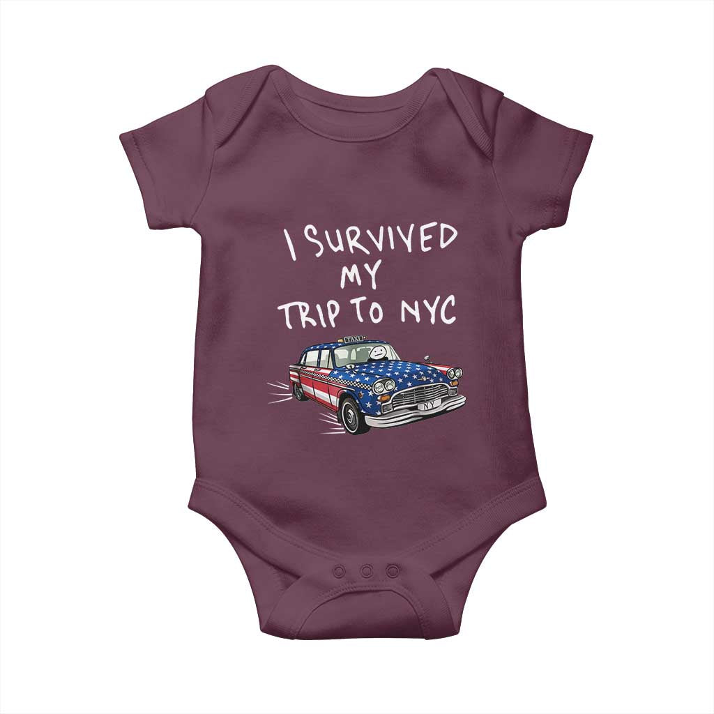 I Survived My Trip to NYC Baby Onesie Funny New York City USA Flag Taxi Meme