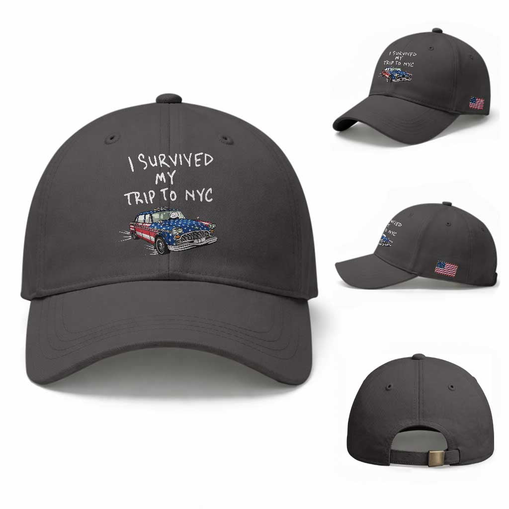 I Survived My Trip to NYC Baseball Cap Funny New York City USA Flag Taxi Meme