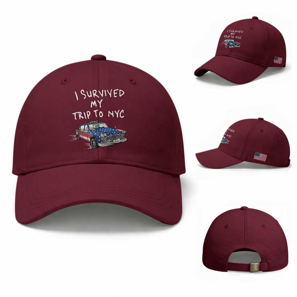 I Survived My Trip to NYC Baseball Cap Funny New York City USA Flag Taxi Meme