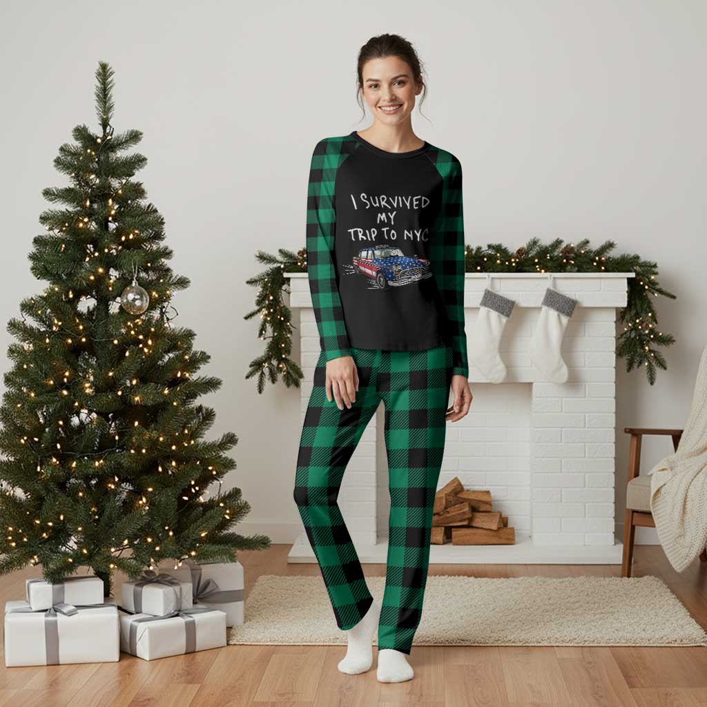I Survived My Trip to NYC Plaid Pajama Set Funny New York City USA Flag Taxi Meme