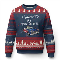 I Survived My Trip to NYC Ugly Christmas Sweater Funny New York City USA Flag Taxi Meme