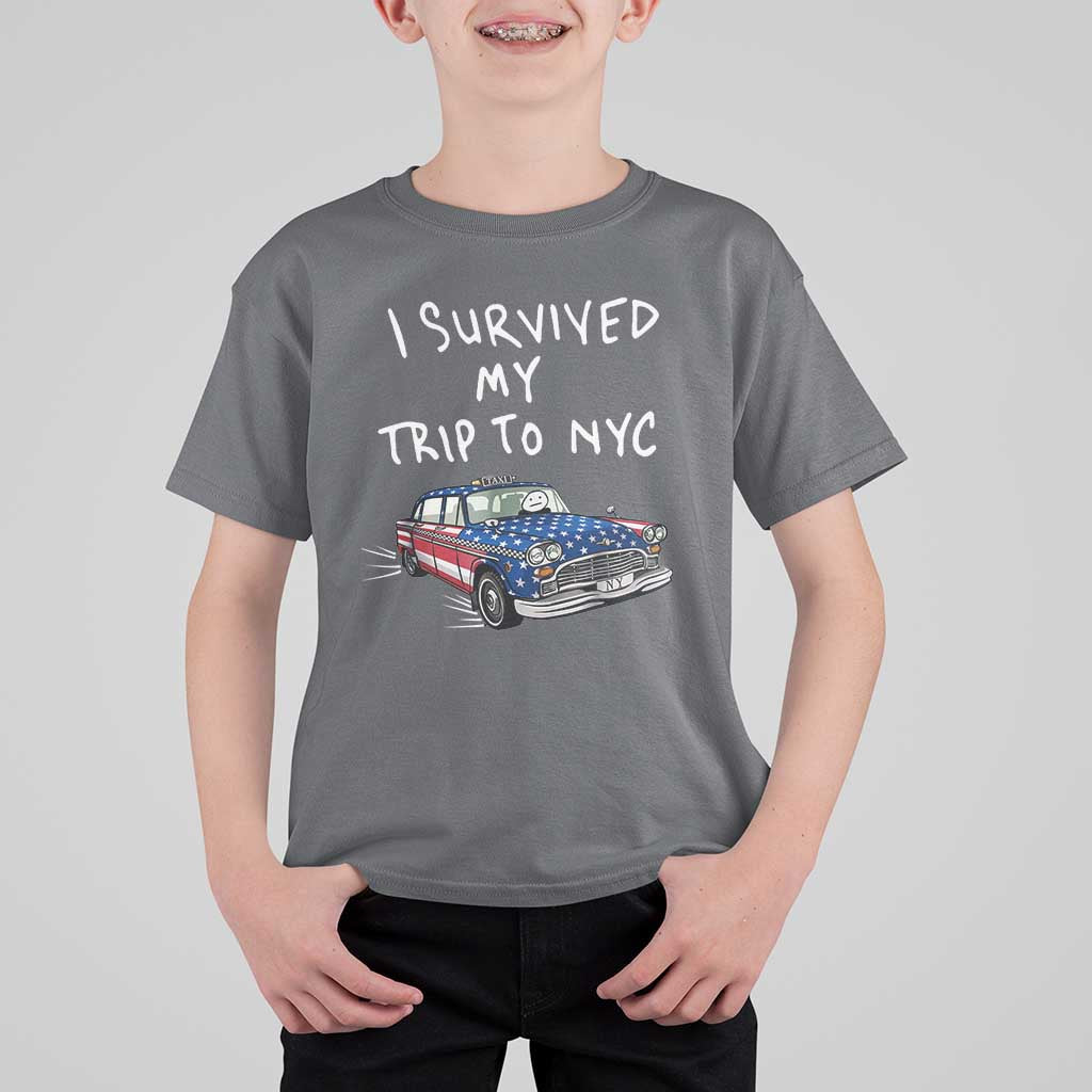 I Survived My Trip to NYC T Shirt For Kid Funny New York City USA Flag Taxi Meme