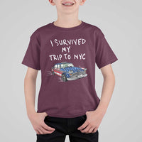 I Survived My Trip to NYC T Shirt For Kid Funny New York City USA Flag Taxi Meme