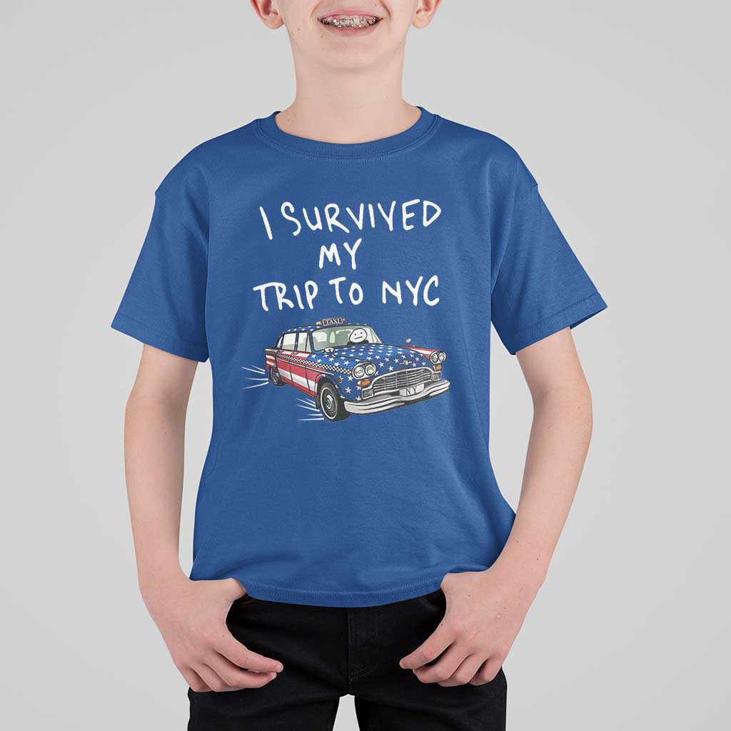 I Survived My Trip to NYC T Shirt For Kid Funny New York City USA Flag Taxi Meme